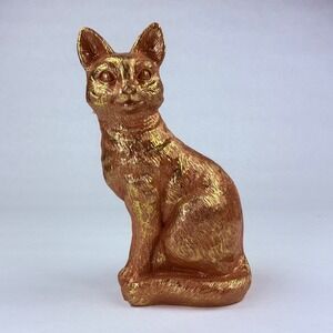 Metallic Copper Gold Sitting Cat Figurine Detailed Fur Plastic Feline‎ Statue